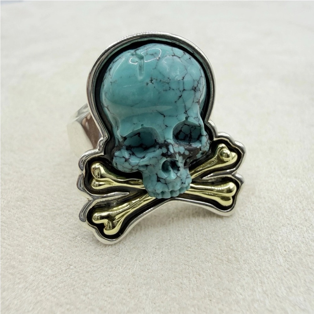 Lagos Anthem Turquoise Skull and Bones Ring Size 11 Sterling Silver 18k Gold